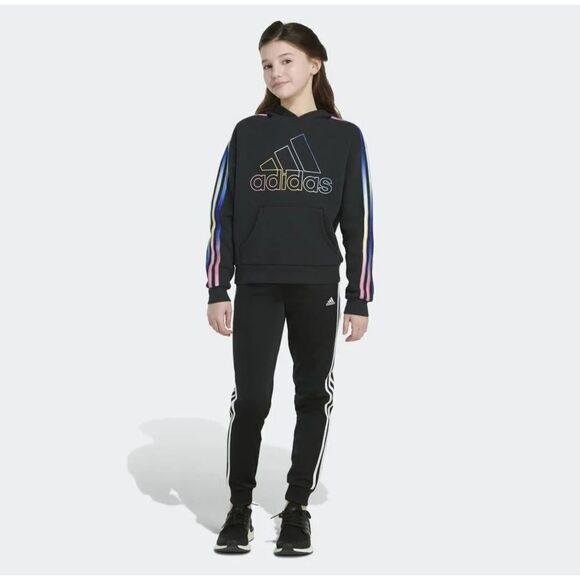 Adidas Kids Gradient Multi 3-Stripes Fleece Hooded Pullover, M(10/12) - Picture 1 of 10